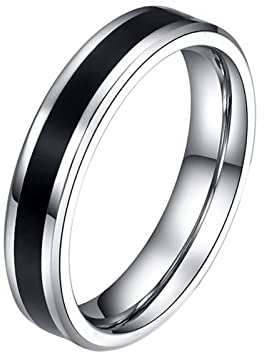Lieson Edelstahl Ringe Frauen Silber Schwarz, Trauringe für Frauen Zweifarbig Poliert 4MM Ring Gravur Personalisiert Gr.60 (19.1)