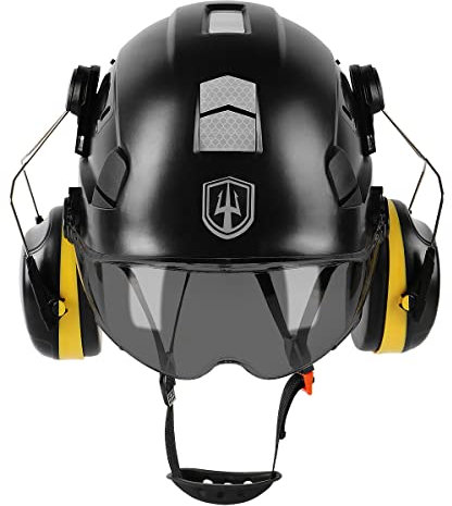 GREEN DEVIL 3-in-1 Forsthelm Schutzhelm Bauhelmdie EN397 entsprechen, Hochfeste ABS-Struktur Helm, mit Visier und Gehörschutz Ohrenschützer, stabile 6-Punkt-Befestigung