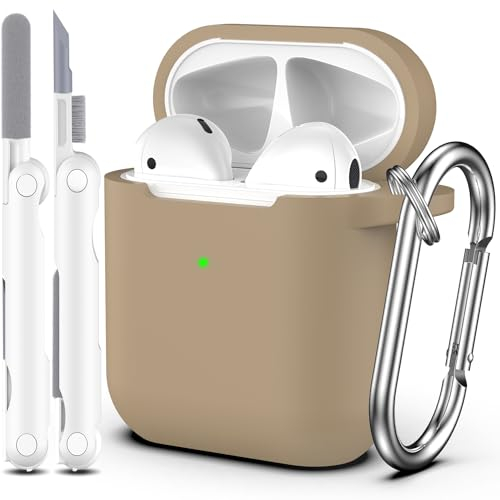 R-fun Kompatibel mit AirPods 2. Generation 2019 Case, 1. Gen 2016 Hülle Case Cover mit Reinigungsset und Schlüsselanhänger, weicher Silikonschutz für Apple AirPods Hülle,Milchtee