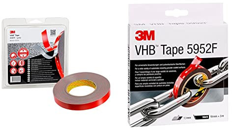 3M VHB 4991F Double Sided Adhesive Tape - 19mm x 5.5m, Thickness 2.3mm, Grey (1 Roll) & 5952F Double Sided Adhesive Tape - 19mm x 3m, Thickness 1.1mm, Black (1 Roll)
