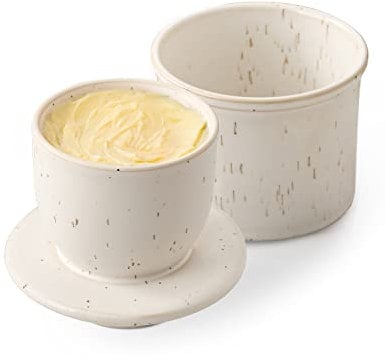 HOME DECOR Keramik Butterdose, französische Butterdose, butterglocke mit Deckel, für frische und streichfähige Butter - Gesprenkeltes Weiß