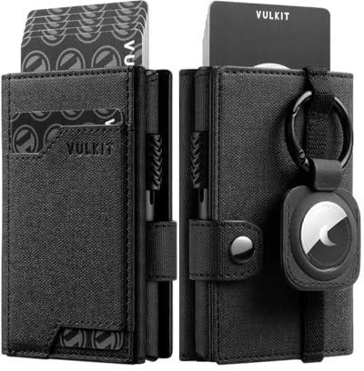 VULKIT Portefeuille Airtag Anti Piratage Porte Carte Bancaire Trifold Portefeuilles et Porte-Cartes Homme Pop Up Porte Carte Homme, Noir