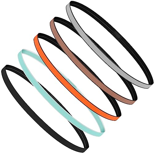 URAQT Sport Haarbänder, 5 Stück Elastische Dünn Haarbänder für Damen, Haarband Stirnband Antirutsch Stirn Schweißband, Stirnbänder Sport für Fußball Yoga Laufen (D)