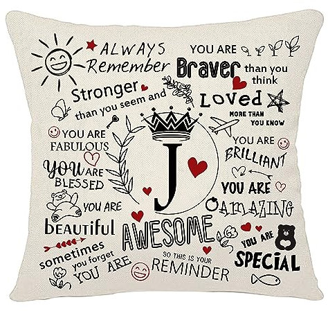 Bacmaxom Inspirational Quote Always Remember Cushion Cover 18x18 Inch with A-Z Initial Letters Inspirational Gift for Women Men Kids Family Friends Positive Gift for Graduation Birthday Christmas (J)