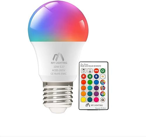 My Lighting 10W ECO Series E27 LED Bulb | Colour-Changing, Dimmable RGB + Cool White 6000K | Remote-Controlled Edison Screw Bulb | 16 Million Colours for Home Décor & Mood Lighting | 1 Pack