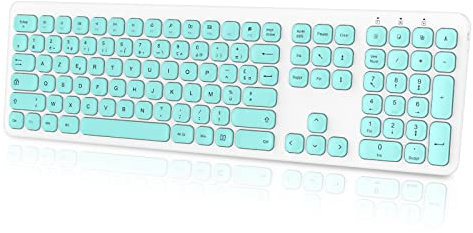 cimetech Clavier sans Fil 2.4 Ghz, Clavier AZERTY sans Fil Silencieux de Taille Standard avec Pavé Numérique pour Windows 11/10/8/7, PC,Ordinateur Bureau/Portable - Bleu et Blanc