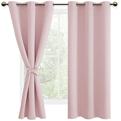 DWCN Blickdichte Vorhänge Verdunkelungsgardinen mit Ösen 2 Stücke Thermogardine für Wohnzimmer,Schlafzimmer, Blush Rosa, 183x117cm(HxB)