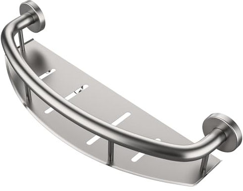 Satin Brushed Nickel Shower Grab Bar w/Storage Shelf 18 Inch, Zepolu Stainless Steel 2-in-1 Shampoo Shelf Grab Bar, Wall Mount Safety Balance Bar for Bathroom Support Handrail Assist Handle for Senior