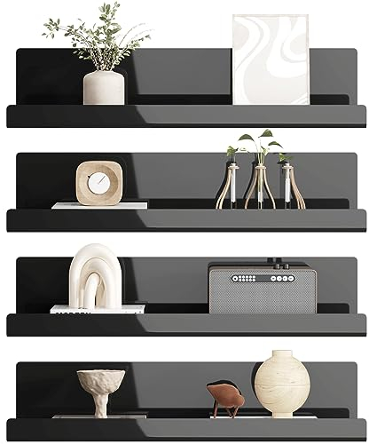 LOFTPLUS Wand Regal Ohne Bohren - 4er Set Schwarz Acryl Wandregal für Bücher and Fotos, Home Decoration Schweberegal für Küche, Bad, Büro, Wohnzimmer(32x10x8cm)