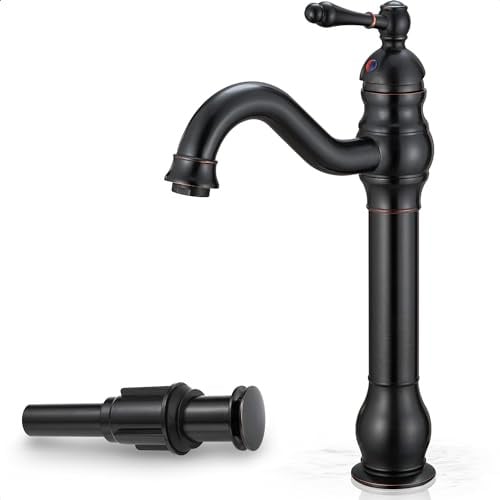 HOIGY Ölgeriebener Bronze-Badezimmer-Wasserhahn, 1 Loch, Messing, hoher Badezimmer-Wasserhahn, Einhandgriff, 360 Grad drehbarer Badewannenarmatur, Gefäß-Waschbeckenarmatur, Badezimmer-Armaturen mit