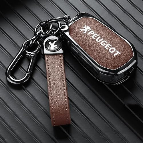 VOLBOZ Coque de Clé de Voiture pour Peugeot 308 207 301 408 508 3008 2008, Étui de Protection pour Clé de Voiture, Housse pour Clé De Voiture, Porte-ClÉS de Voiture Portable Accessoires,B Brown2