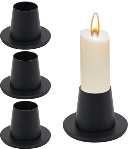 Round Based Candlestick Holder, 4 PCS Retro Taper Candle Holder Black Iron Taper Candle Holder Vintage Round Candlestick Set for Christmas Halloween Party Wedding Decoration