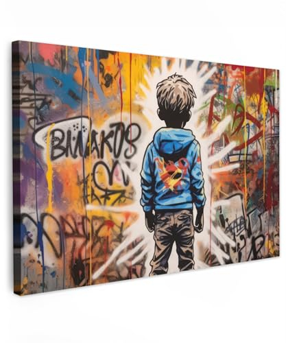 MuchoWow© Wandbilder 90x60 cm Schlafzimmer Deko Leinwandbilder Wohnung Bilder für Wohnzimmer Fotoleinwand Wand Bild auf Leinwand Wall Decor Graffiti - Jungen - Farben - Kunst - Straßen Art