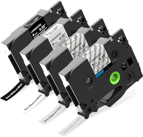 4x MarkField Kompatible Laminiert 9mm 0.35 Schriftband als Ersatz für Brother P-Touch Bänder TZ TZe-221 121 125 325 Bunt für PT-H105 H107 H101C H100LB H110 1000 1090 D200 E110 P300BT Cube