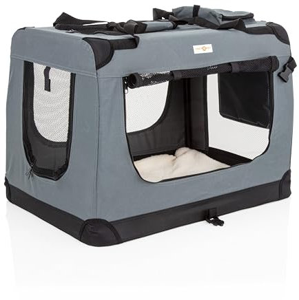 Fabric Dog Crate in Grey, M Size 70cm, Cat Pet Carrier by Cozy Pet Folding Transport Travel Cage Ideal for Dogs, Puppies, Cats, Rabbits, etc. FDC-M-GR