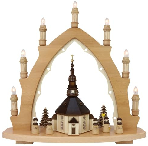 3D Lichterspitze Leuchterbogen Schwibbogen Lichterbogen 7-flammig (Seiffener Kirche hell)
