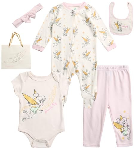 Disney Baby-Set für Neugeborene, Jungen, Mädchen, 7-teilig, Weihnachtsgeschenk-Set: Mickey Mouse, Winnie Puuh und Minnie Maus, 0–6 Monate, Pink/Elfenbeinfarben Tinker Bell, 0-3M
