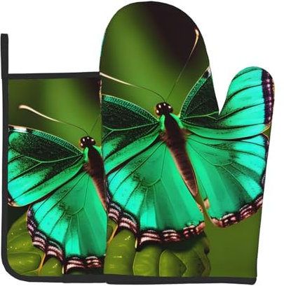 Guanti da forno colorati a forma di farfalla e presine, guanti da cucina da cucina, set da 2 pezzi, resistenti al calore, per cottura al forno, barbecue, decorazione domestica