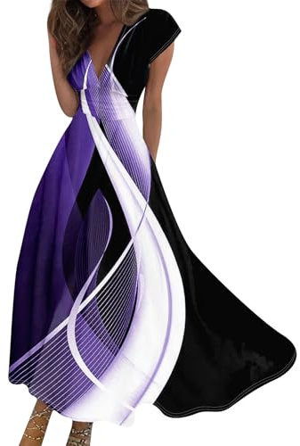 Robe Longue Femme Sexy V-Neck Manches Courtes Tunique Robe D’été Chic éLégante Femme Soirée Robe De Fête De Réception De Mariage