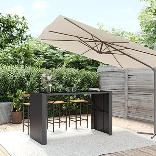 QZZCED Bartisch mit Glasplatte Schwarz 185x80x110 cm Poly Rattan, Outdoor Tisch Balkon Esstisch Garten Lounge Tisch Patio Tisch für Gärten, Terrassen, Balkone