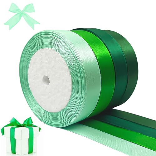 Luckaide 88m Satinband Grün, 20mm Geschenkband, Schleifenband, Hochzeit Stoff, Blauenes Band für Weihnachten Taufe Geburtstag Deko