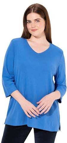 Ulla Popken Damen große Größen Übergrößen Plus Size Shirt, Rippjersey, V-Ausschnitt, 3/4-Arm, Biobaumwolle