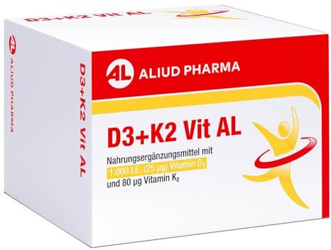 D3 + K2 Vit AL 1000 I.E. / 80 µg, 30 Kapseln: Vitamin D für normale Funktion von Immunsystem & Muskeln, Vitamin K + Vitamin D für Erhalt normaler Knochen, Nahrungsergänzungsmittel