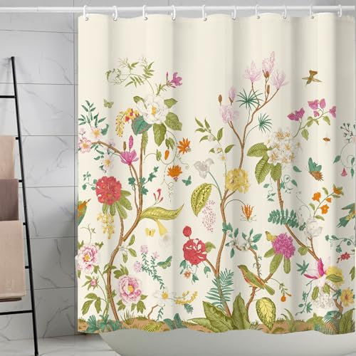 FAIRYGATE Shower Curtains Mould Proof Mildew Resistant Bathroom Curtain Waterproof Shower Curtain 100% Polyester Garden Shower Curtains with 12 Hooks 180 x 180 cm B9910