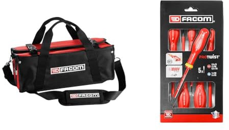FACOM - Sac Textile Première Intervention - Trousse de Transport pour Outils - Double Poignée & Jeu de 5 Tournevis Protwist Isolés 1000V - Tournevis - Vissage - AT5VE.PB
