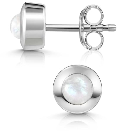 Materia Ohrstecker Silber 925 mit weißem Stein - Mondstein Ohrringe Damen klein SO-207-Mondstein