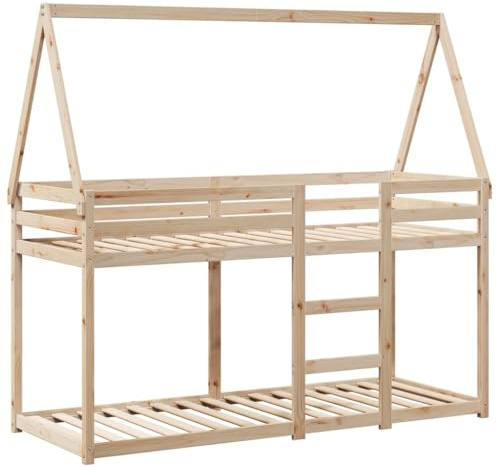 vidaXL Etagenbett, Hochbett mit Dach Leitplanken, Stockbett für Schlafzimmer, Bett Holzbett Einzelbett, 80x200cm Massivholz Kiefer
