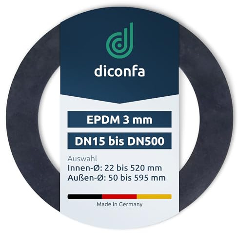 diconfa Flanschdichtung DIN 2690 Gummi EPDM - WÄHLEN ==> DN15 bis DN500-1 bis 200 Stück - AUSWAHL: DN15 PN10-40 (50 x 22 x 3mm), 5 Stück - Gummidichtung Flachdichtung Rohrverbindung Vollgummi