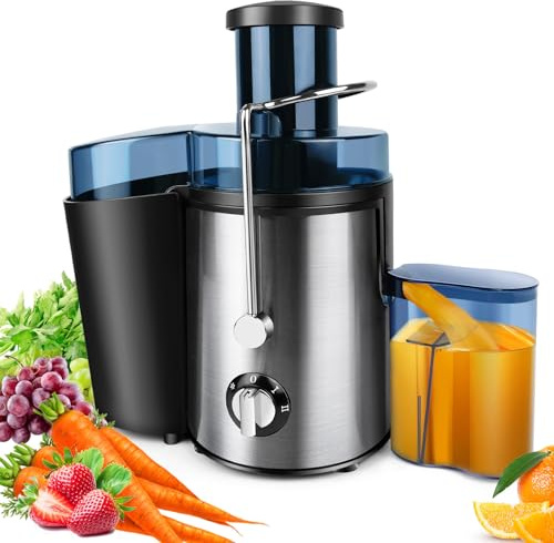 Juicer Machines, 400W Whole Fruit and Vegetable Juice Extractor, Centrifugal Juicer Machine with 3 Speed Control, 500ML Capacity, Drip Stop, Easy Clean, Silver