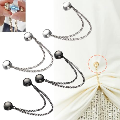 Ouliget Multifunktionale magnetische Kleiderklammern, nadellose Brosche, Kette, magnetische Knöpfe, Schal-Clips für Hijab, lose T-Shirt-Säume, Ärmel, Kragen und Hosensaum, 4 Stück (Silber und Schwarz)