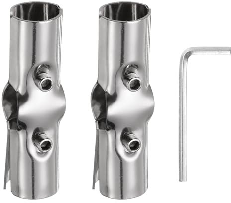 sourcing map 2Pcs 180 Degree Structural Pipe Connectors 3 Way End Rails Clamp with Wrench Stainless Steel Corner Pipe Fittings for DIY Shelf Garden Support 1 Fit Pipe Dia, Silvery