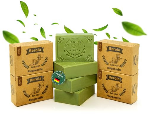Beroia® Originale Aleppo Seife 4x 125g traditionell & handgemachte Duschseife für Haut & Haar | Olivenölseife Handseife Stückseife Naturseife Naturkosmetik | vegan | Honig