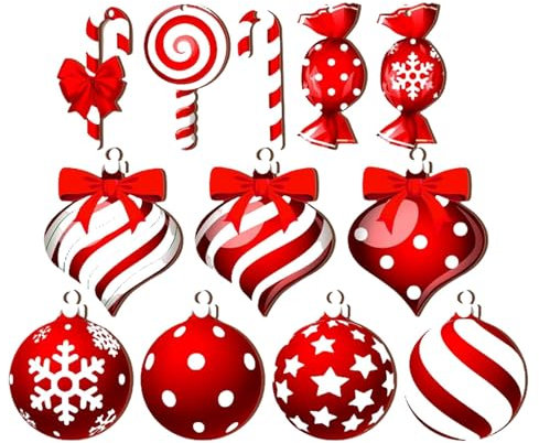 Syayw Lollipop Ornamente, Lollipop Ornamente für Weihnachtsbaum – 12 x flache Christbaumkugel-Ornamente aus Acryl | Weihnachtskugel-Ornamente für den Garten