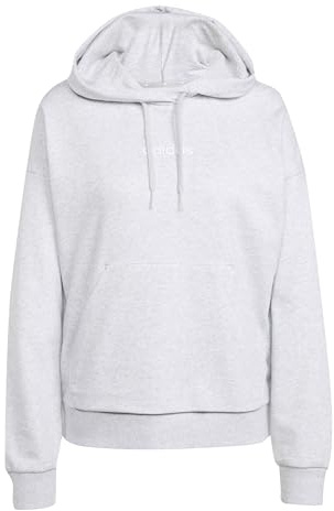 adidas Femme Essentials Linear French Terry Hoodie, Light Grey Heather/White, L