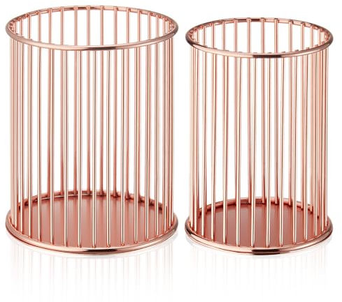 YAMAJA 2 Pack Metal Pen Holder for Desk, Makeup Brushes Cup Holder, Utensil Holder, Home and Office Organizer, Rose gold