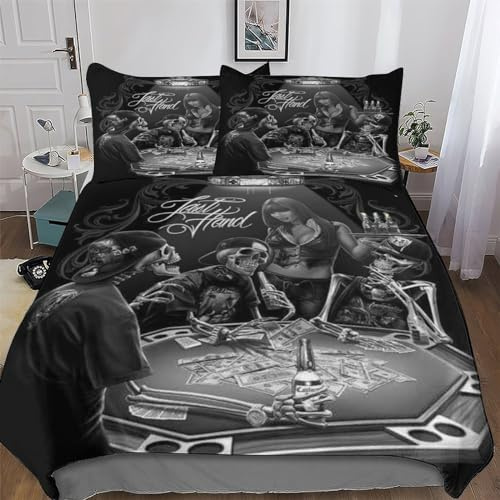 AAPZY Gothic Totenkopf 3D Print Bettbezug Set Bettwäsche Set 3 Teilig Bettbezüge Mikrofaser Deckenbezug Mit Reißverschluss Und Kissenbezug Für Erwachsene Teenager Kinder Double (200x200cm)