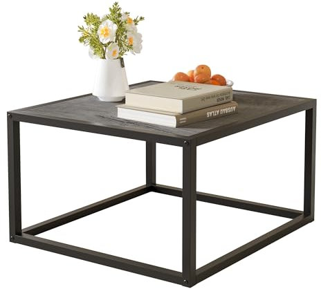 JUISSANO Couchtisch,Wohnzimmertisch,Couch Tisch Wohnzimmer,Coffee Table,Wohnzimmer Industriestil, Stahlgestell, einfache Montage, für Schlafzimmer, 60 x 40 x 60 cm (BxHxT) Schwarz/Grau