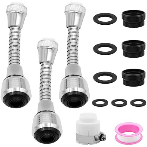 VEGCOO 3Pcs Aireador Grifo Cocina, Alargador Grifo Giratorio 360°, Adaptador Grifo Cocina, Grifo de Ahorro de Agua Extensor Grifo para Cocina y Baño