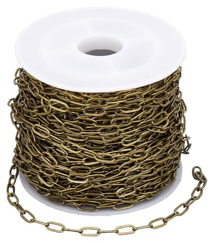 SOFPLATE 10 m/32.8 Fuß Messing Büroklammerkette Kabelgliederkette Mit Spule Antike Bronze Büroklammer 6mm Gezogen Länglich Oval Gelötete Rollenverbindungskette Für Die Schmuckherstellung Halsketten A