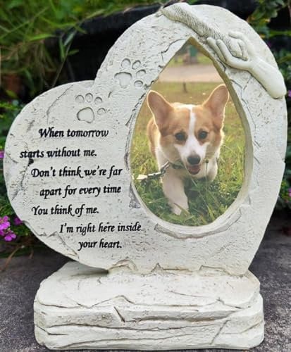 Haustier Gedenksteine mit Fotorahmen für Hunde oder Katzen, Herz geformte Haustier Hund Garten Steine Grabmarkierer Grabsteine, Sympaty Haustier Hund Gedenkgeschenke Verlust Geschenke Erinnerung Gesch