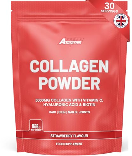 Freak Athletics Collagen Powder - Strawberry, 165g (30 Servings) UK Made | Collagen Peptides Powder with Hyaluronic Acid, Vitamin C & Biotin, 5000mg Hydrolysed Bovine Collagen per Serving