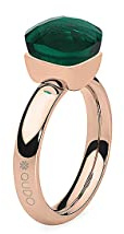 Qudo Firenze Edelstahl rose rosegold farbener Ring mit emerald Stein (grün)