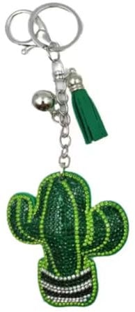 ARFUKA Cactus Crystal Rhinestone Keyring Alloy PU Leather Keychain Jewelry Car Bag Charm Accessories