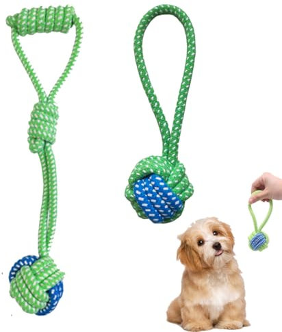 2 Pcs Dog Toy Balls, Pelotas para Perros con Cordón, Interactivas, Resistentes a las Mordeduras y Afilan los Dientes pelota con cuerda, Para Perros Grandes y Pequeños pelota con cuerda.