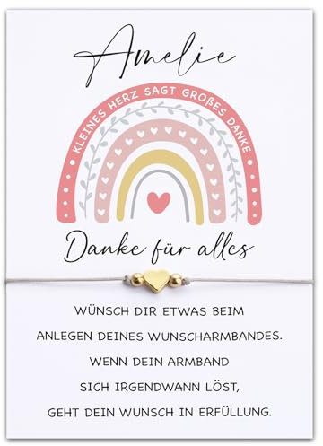 Dankeschön Geschenke Armband Herz Damen Wunscharmband Glücksbringer Herzchen Armkettchen Mädchen Abschiedsgeschenk Erzieherin Kollegin Hebamme Danke Geschenk Verstellbar für Geburtstag Weihnachten