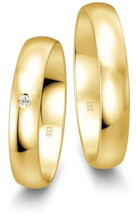 mosa & co. – Eheringe Gold 333 Paarpreis | Trauringe Gelbgold Classic poliert, massiv, mit Diamanten, 3–5 mm | inkl. Gravur, Schmuckbox & Echtheitszertifikat